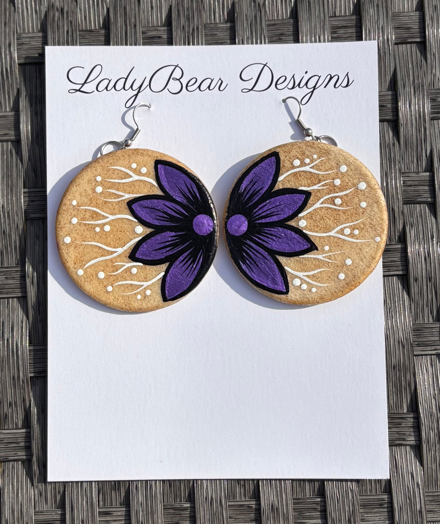 Drum Floral 2” Purple Earrings
