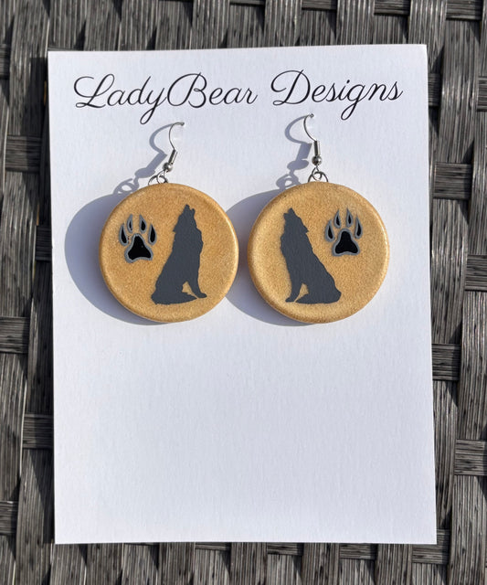 Drum Wolf/Paw  1 1/2” Earrings